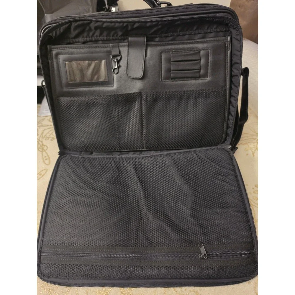 Case Tek Black Leather Laptop Briefcase Messenger Bag w/ Strap Organizer USA